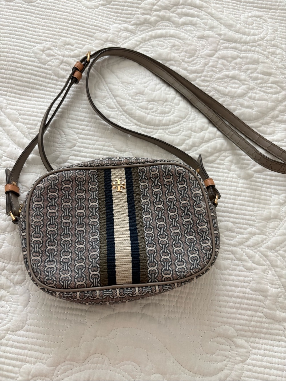 Tory Burch Gray Signature Canvas Crossbody Bag